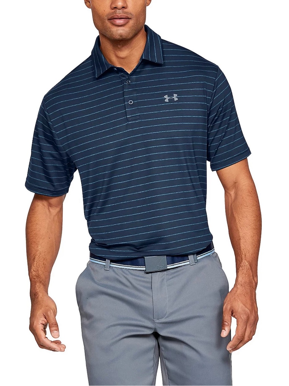 Men’s Under Armour The Playoff Polo Navy and Light Blue Striped Polo XXL